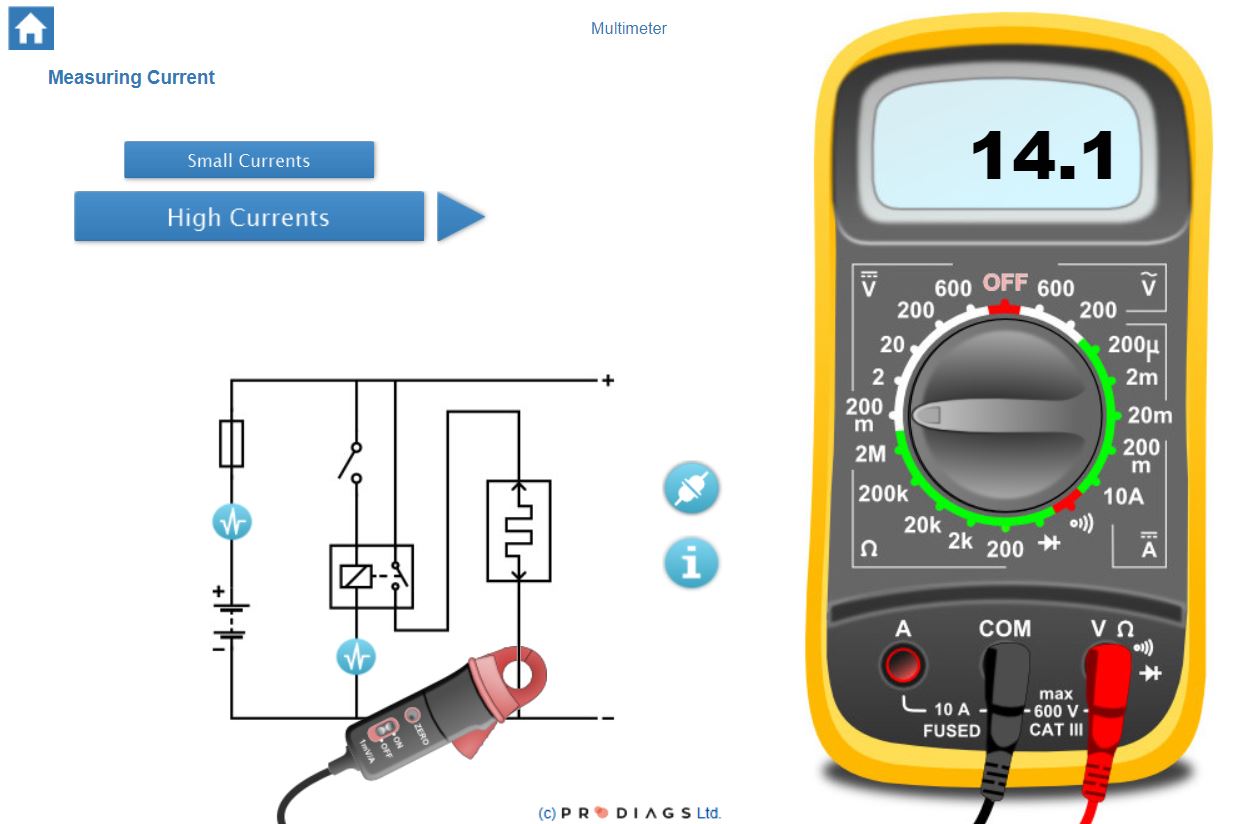 Learn how to properly use the multimeters different functions, and how to get the correct readings when measuring a car’s electrical system with a multimeter. Learn how to use a current clamp, and how to measure with measuring probes with this online training module.