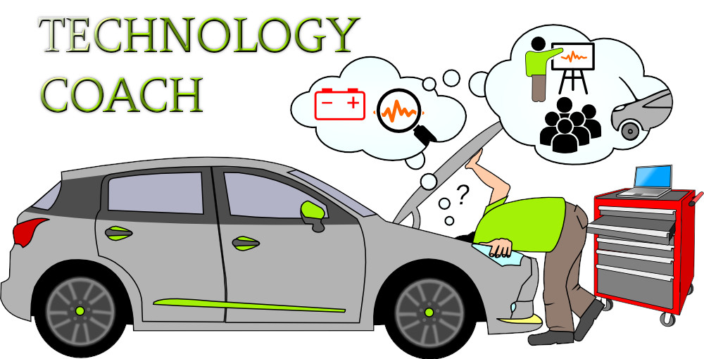 Technology coach digging into automotive technology for personal development for teachers and trainers